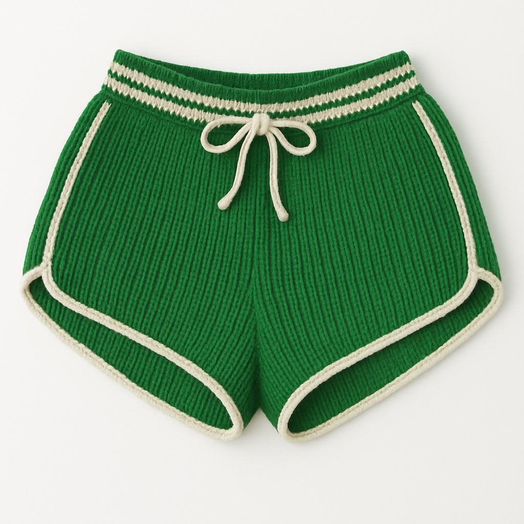 Knit Gym Short Green With White Trim