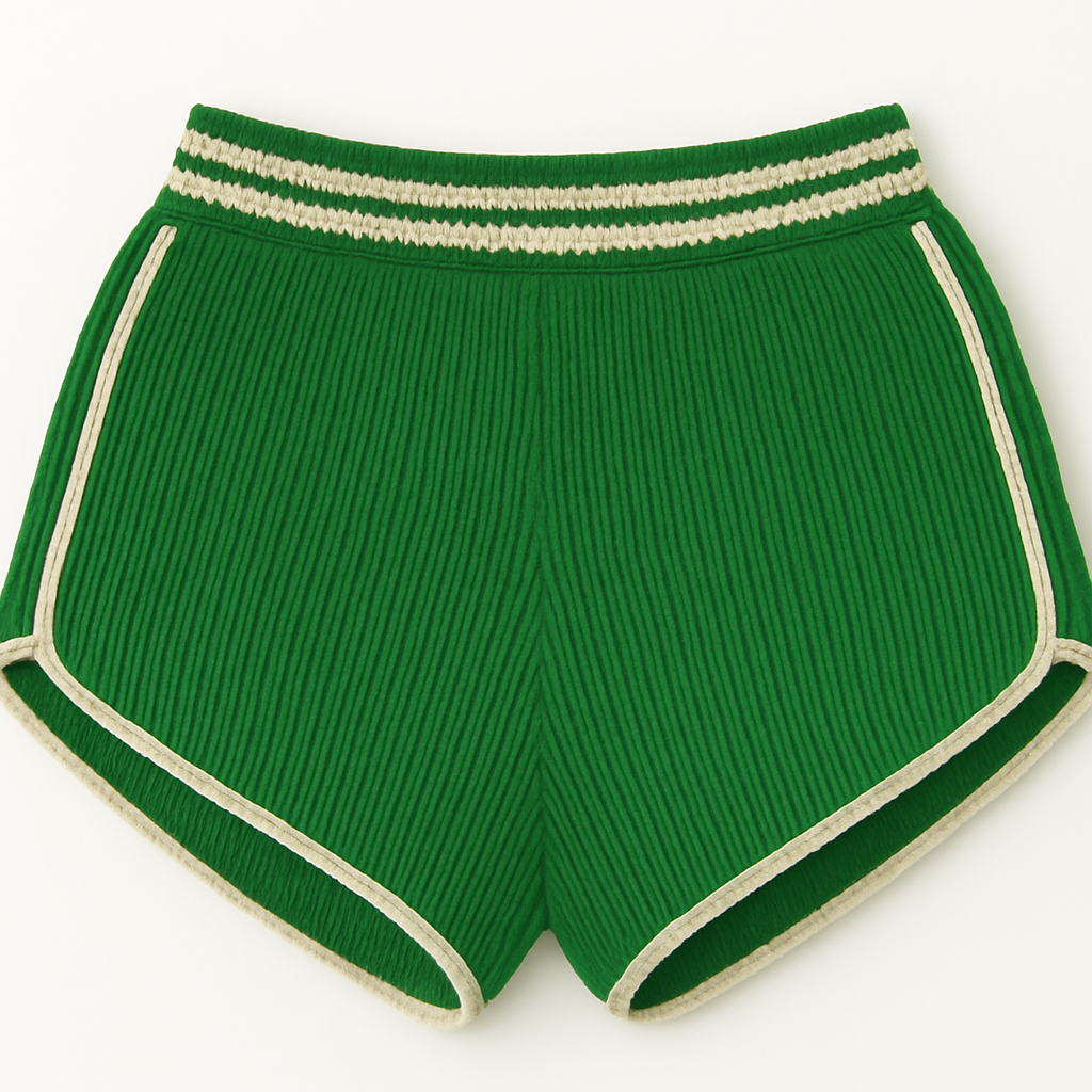 Knit Gym Short Green With White Trim