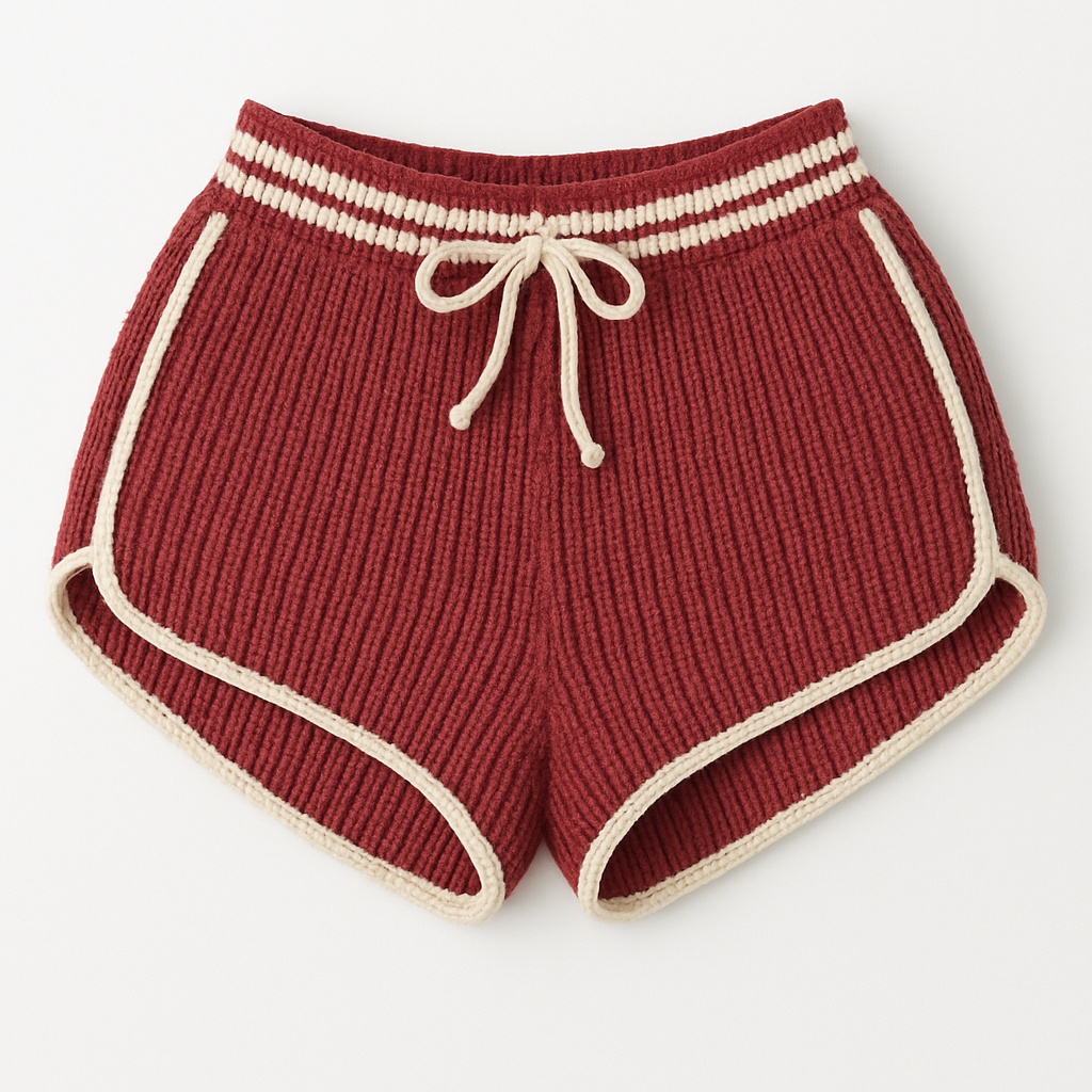 Knit Gym Short Moroon With White Trim