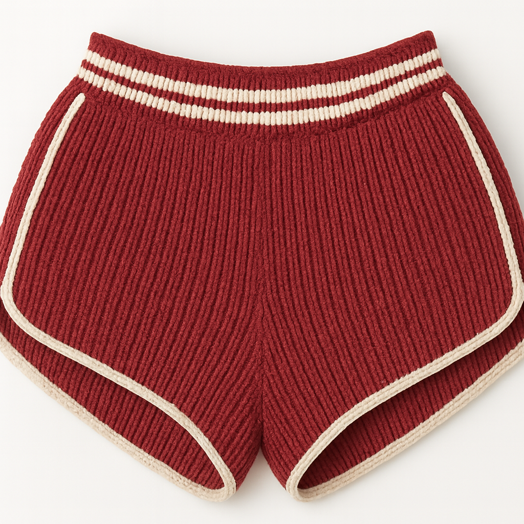 Knit Gym Short Moroon With White Trim